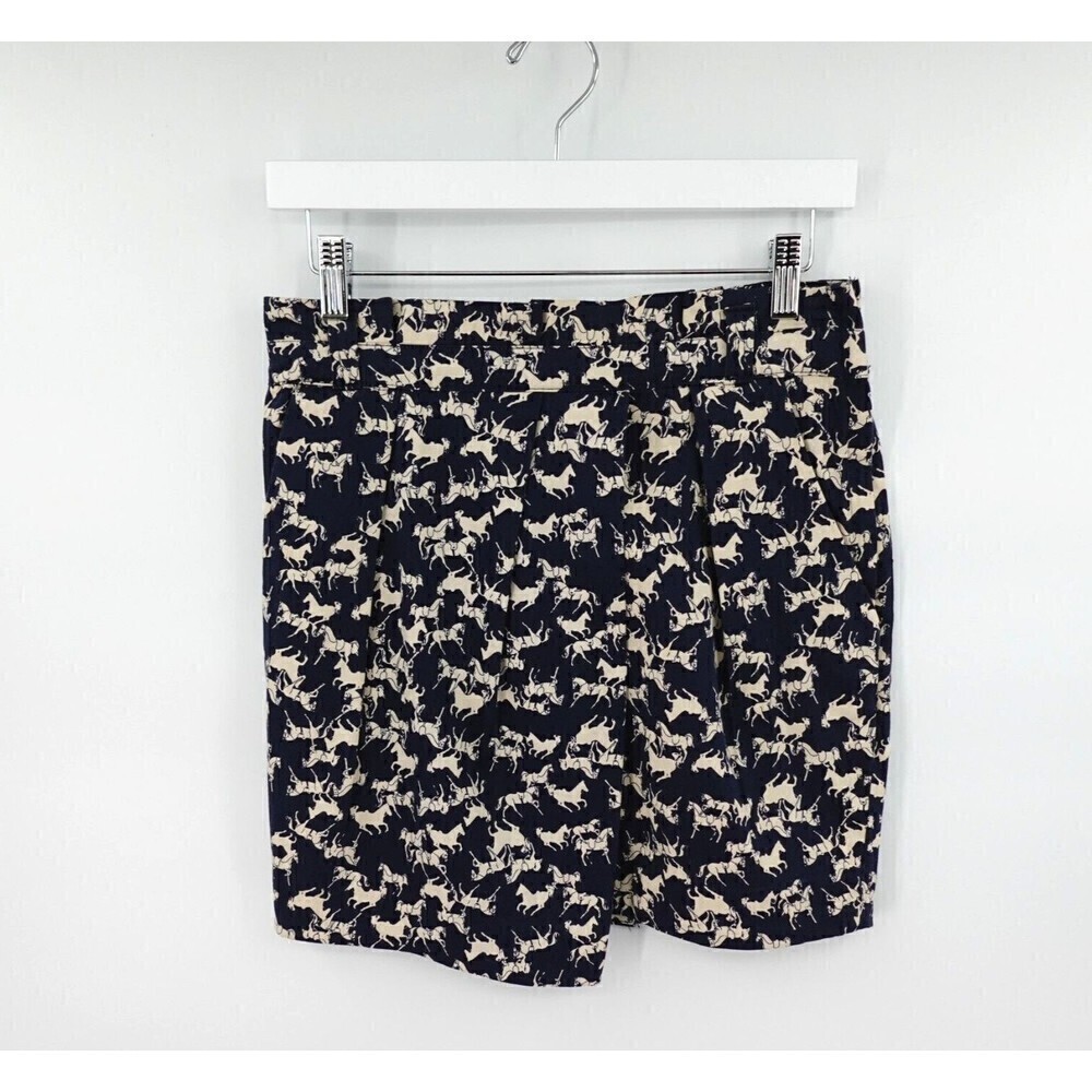 H&M Mini Skirt Womens 6 Blue Equestrian‎ Faux-Wrap Novelty Print White Horse
